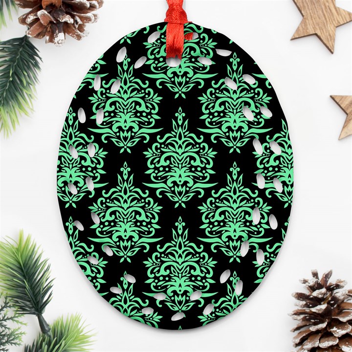 Black And Neon Ornament Damask Vintage Ornament (Oval Filigree)