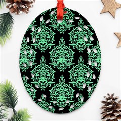 Black And Neon Ornament Damask Vintage Oval Filigree Ornament (two Sides) by ConteMonfrey