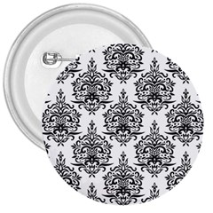 Black And White Ornament Damask Vintage 3  Buttons