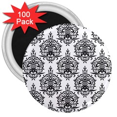 Black And White Ornament Damask Vintage 3  Magnets (100 Pack) by ConteMonfrey