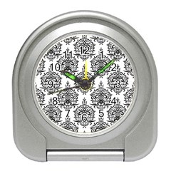 Black And White Ornament Damask Vintage Travel Alarm Clock by ConteMonfrey