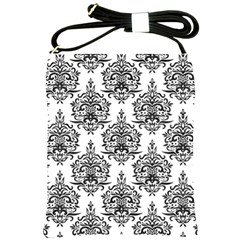 Black And White Ornament Damask Vintage Shoulder Sling Bag by ConteMonfrey