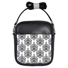 Black And White Ornament Damask Vintage Girls Sling Bag by ConteMonfrey