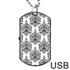 Black And White Ornament Damask Vintage Dog Tag Usb Flash (two Sides) by ConteMonfrey