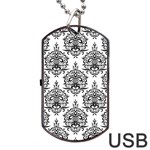 Black And White Ornament Damask Vintage Dog Tag USB Flash (Two Sides) Front