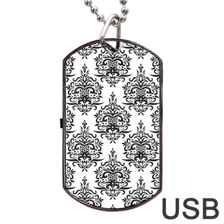 Black And White Ornament Damask Vintage Dog Tag USB Flash (Two Sides)