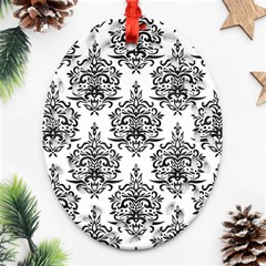 Black And White Ornament Damask Vintage Ornament (oval Filigree) by ConteMonfrey