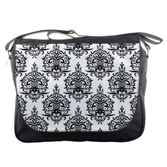 Black And White Ornament Damask Vintage Messenger Bag by ConteMonfrey