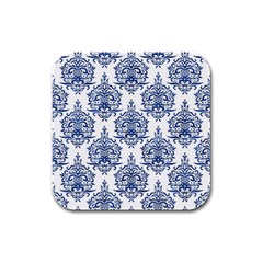 Blue And White Ornament Damask Vintage Rubber Square Coaster (4 Pack) by ConteMonfrey