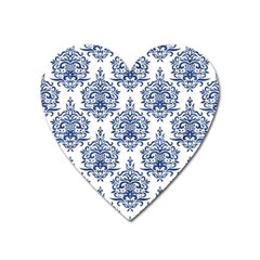 Blue And White Ornament Damask Vintage Heart Magnet by ConteMonfrey