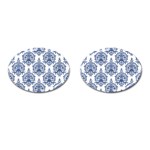 Blue And White Ornament Damask Vintage Cufflinks (Oval) Front(Pair)