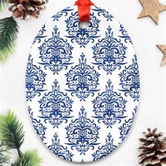 Blue And White Ornament Damask Vintage Oval Ornament (two Sides) by ConteMonfrey