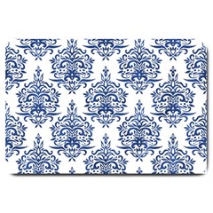 Blue And White Ornament Damask Vintage Large Doormat  by ConteMonfrey