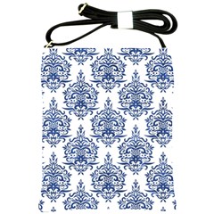 Blue And White Ornament Damask Vintage Shoulder Sling Bag by ConteMonfrey