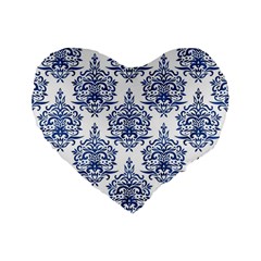 Blue And White Ornament Damask Vintage Standard 16  Premium Heart Shape Cushions by ConteMonfrey