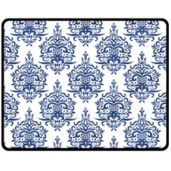 Blue And White Ornament Damask Vintage Double Sided Fleece Blanket (medium)  by ConteMonfrey