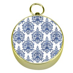 Blue And White Ornament Damask Vintage Gold Compasses by ConteMonfrey