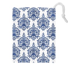 Blue And White Ornament Damask Vintage Drawstring Pouch (5xl) by ConteMonfrey