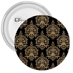 Black And Cream Ornament Damask Vintage 3  Buttons by ConteMonfrey