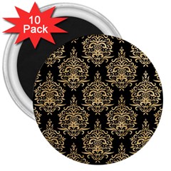 Black And Cream Ornament Damask Vintage 3  Magnets (10 Pack)  by ConteMonfrey