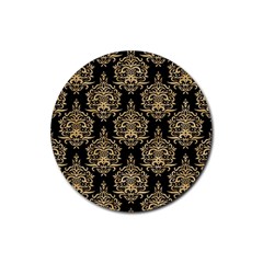 Black And Cream Ornament Damask Vintage Rubber Coaster (round)