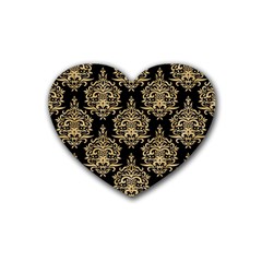 Black And Cream Ornament Damask Vintage Rubber Heart Coaster (4 Pack) by ConteMonfrey