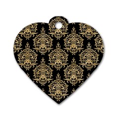 Black And Cream Ornament Damask Vintage Dog Tag Heart (two Sides) by ConteMonfrey