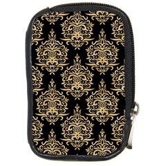 Black And Cream Ornament Damask Vintage Compact Camera Leather Case by ConteMonfrey