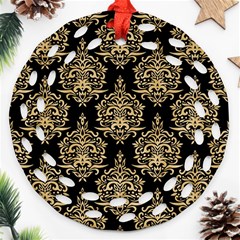 Black And Cream Ornament Damask Vintage Round Filigree Ornament (two Sides) by ConteMonfrey