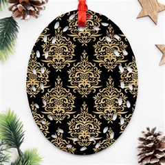 Black And Cream Ornament Damask Vintage Ornament (oval Filigree) by ConteMonfrey