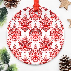 White And Red Ornament Damask Vintage Ornament (round) by ConteMonfrey