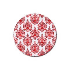 White And Red Ornament Damask Vintage Rubber Round Coaster (4 Pack) by ConteMonfrey