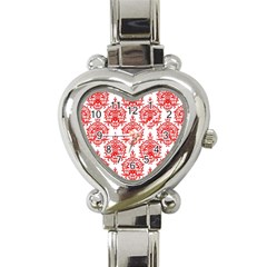 White And Red Ornament Damask Vintage Heart Italian Charm Watch by ConteMonfrey