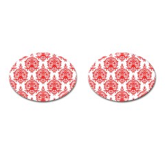 White And Red Ornament Damask Vintage Cufflinks (oval) by ConteMonfrey