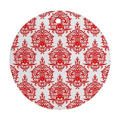 White And Red Ornament Damask Vintage Round Ornament (two Sides) by ConteMonfrey