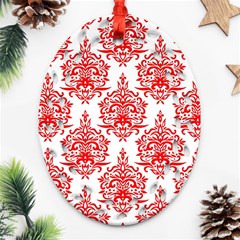 White And Red Ornament Damask Vintage Ornament (oval Filigree) by ConteMonfrey