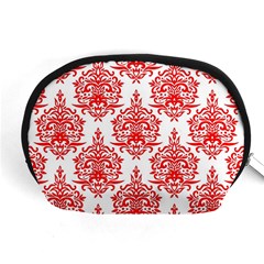 White And Red Ornament Damask Vintage Accessory Pouch (medium) by ConteMonfrey