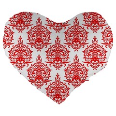 White And Red Ornament Damask Vintage Large 19  Premium Flano Heart Shape Cushions by ConteMonfrey