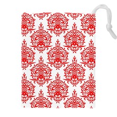 White And Red Ornament Damask Vintage Drawstring Pouch (4xl) by ConteMonfrey