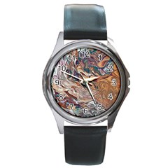 Abstract Ammonite I Round Metal Watch by kaleidomarblingart