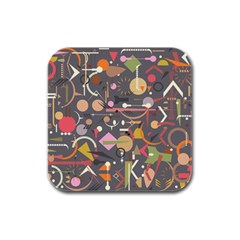 Illustration Shape Tribal Pattern Round Rubber Square Coaster (4 Pack) by Wegoenart