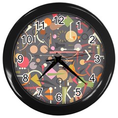 Illustration Shape Tribal Pattern Round Wall Clock (black)