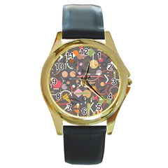 Illustration Shape Tribal Pattern Round Round Gold Metal Watch by Wegoenart