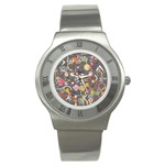 Illustration Shape Tribal Pattern Round Stainless Steel Watch Front