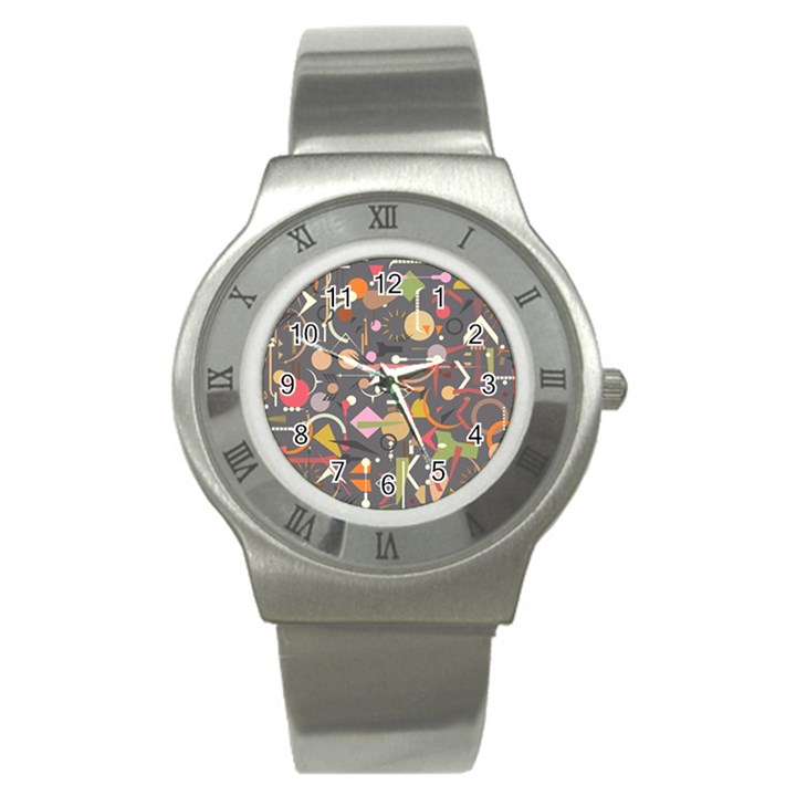 Illustration Shape Tribal Pattern Round Stainless Steel Watch