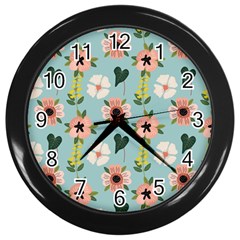 Flower White Pattern Floral Wall Clock (black)