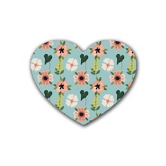 Flower White Pattern Floral Rubber Coaster (heart) by Wegoenart