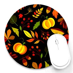 Pumpkin Fall Autumn Pattern Round Mousepads by Wegoenart