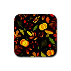 Pumpkin Fall Autumn Pattern Rubber Coaster (square) by Wegoenart