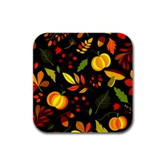 Pumpkin Fall Autumn Pattern Rubber Square Coaster (4 Pack) by Wegoenart